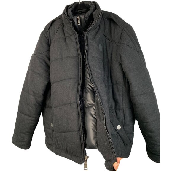 Coogi Mens Charcoal Black Wool Puffer Jacket Quilt Bomber 2XL 8757 Snap